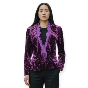 Vintage Joseph Ribkoff Whimsigoth Purple Velvet Blazer With Ruffle Size 8